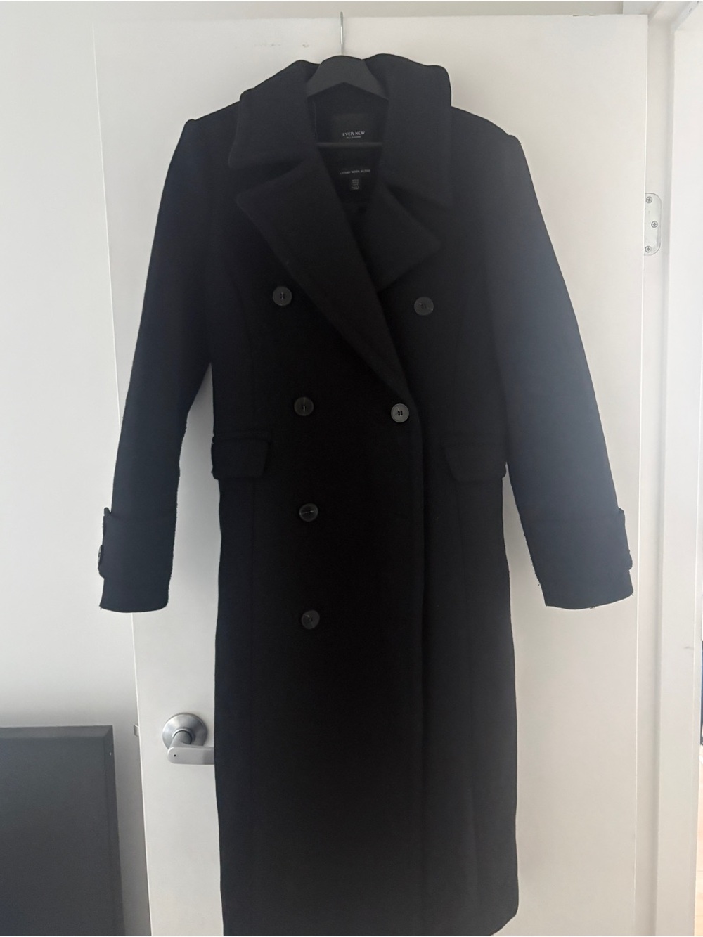 Ever New Black Double-Breasted Luxury Wool Blend Coat
